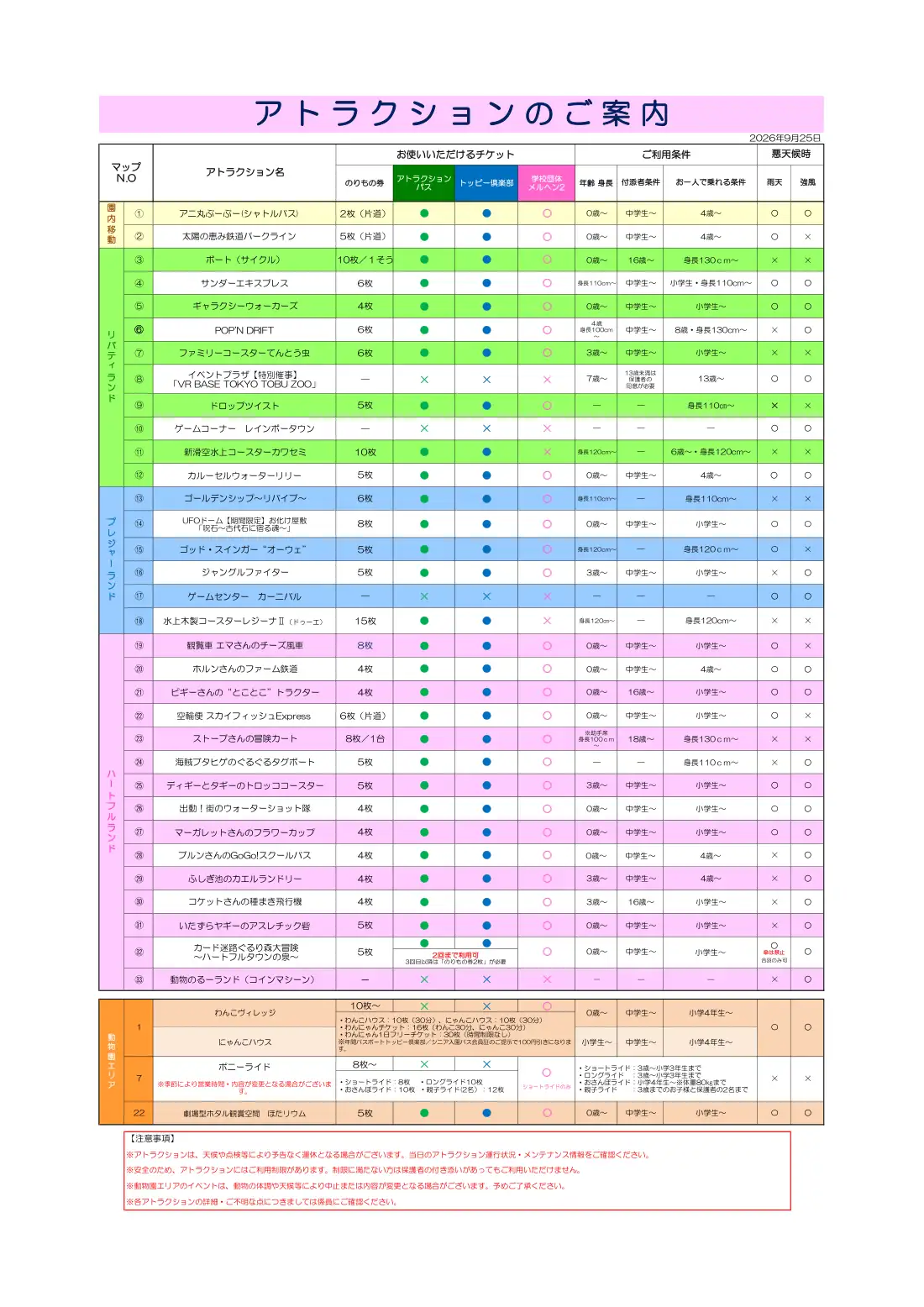 遊戯機種料金・ご利用条件 ご案内 1ページ目